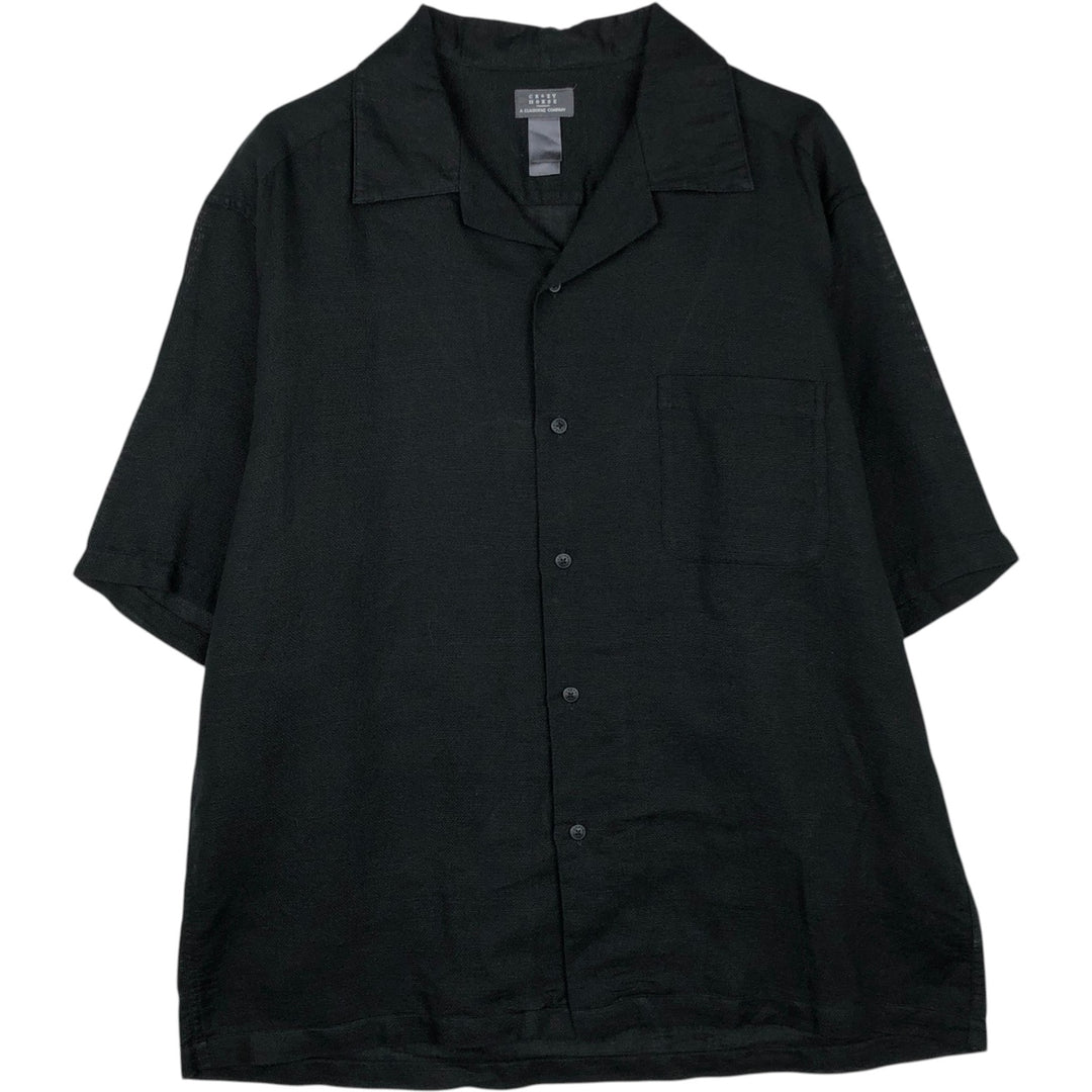 CRaZY HORSE Short-Sleeve Open Collar Ramie x Cotton Box Shirt, Men's XL Equivalent Lamy black type Vintage Second Hand