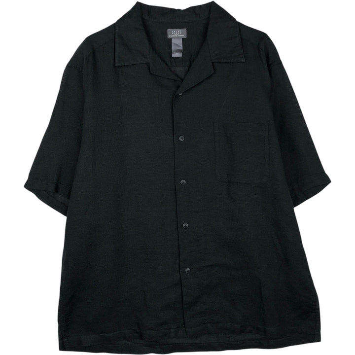 CRaZY HORSE Short-Sleeve Open Collar Ramie x Cotton Box Shirt, Men's XL Equivalent Lamy black type Vintage Second Hand