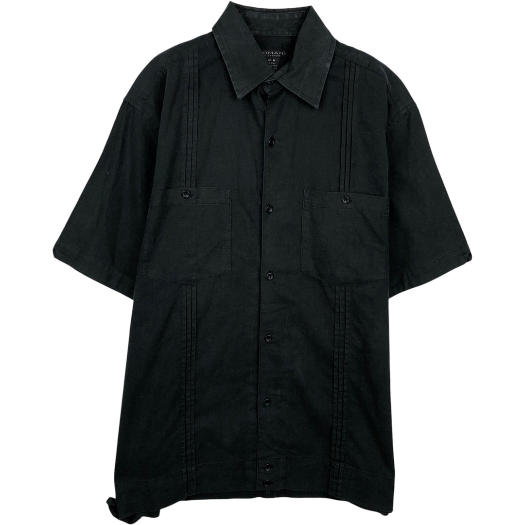 DOMANI Short-Sleeve Cotton x Linen Box Shirt, Men's Size M (approx.) linen black type Vintage Second Hand