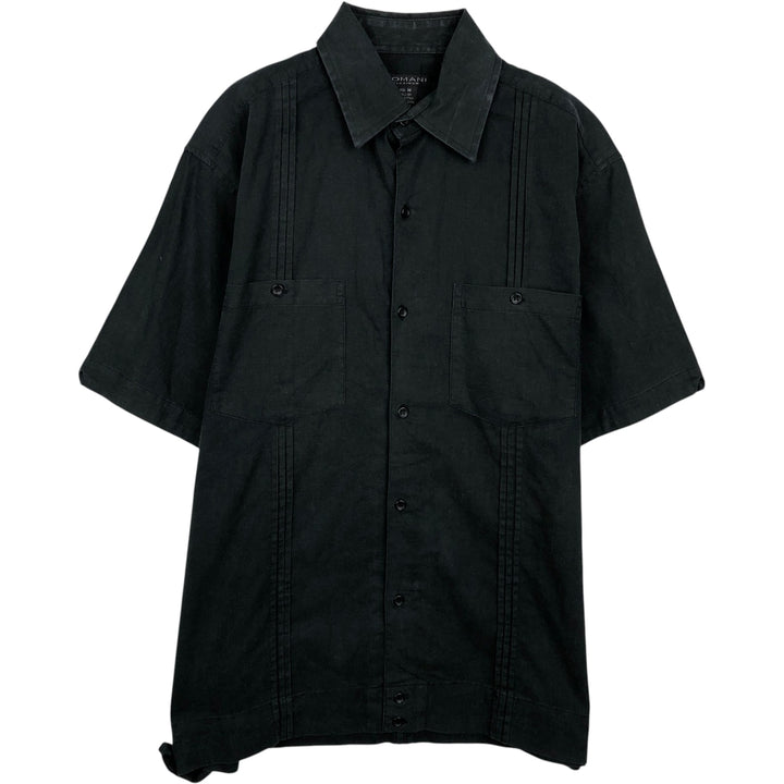 DOMANI Short-Sleeve Cotton x Linen Box Shirt, Men's Size M (approx.) linen black type Vintage Second Hand