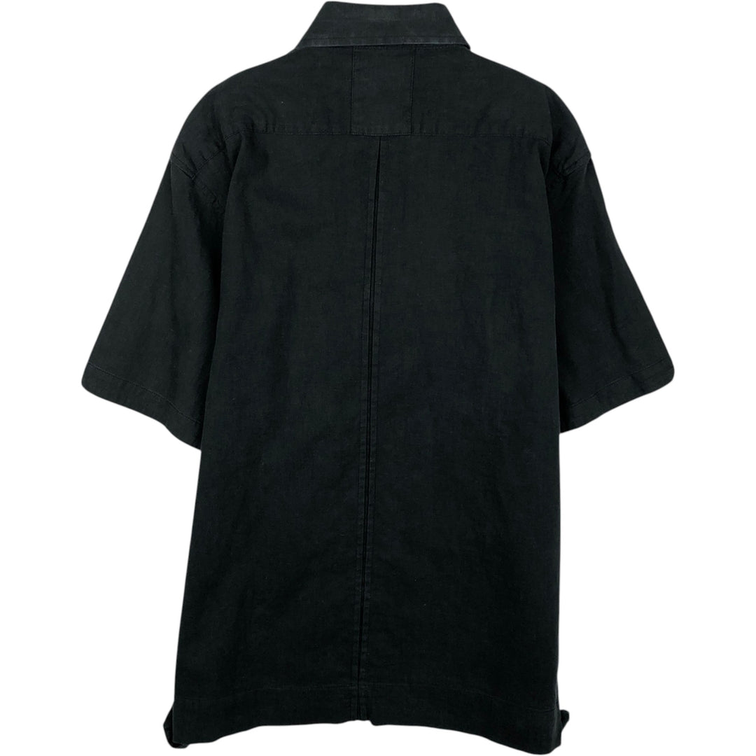 DOMANI Short-Sleeve Cotton x Linen Box Shirt, Men's Size M (approx.) linen black type Vintage Second Hand