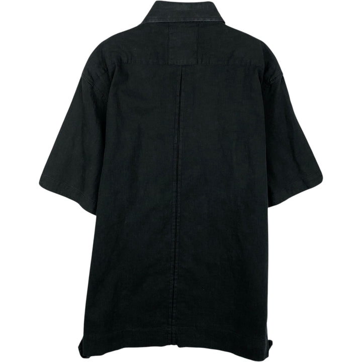 DOMANI Short-Sleeve Cotton x Linen Box Shirt, Men's Size M (approx.) linen black type Vintage Second Hand