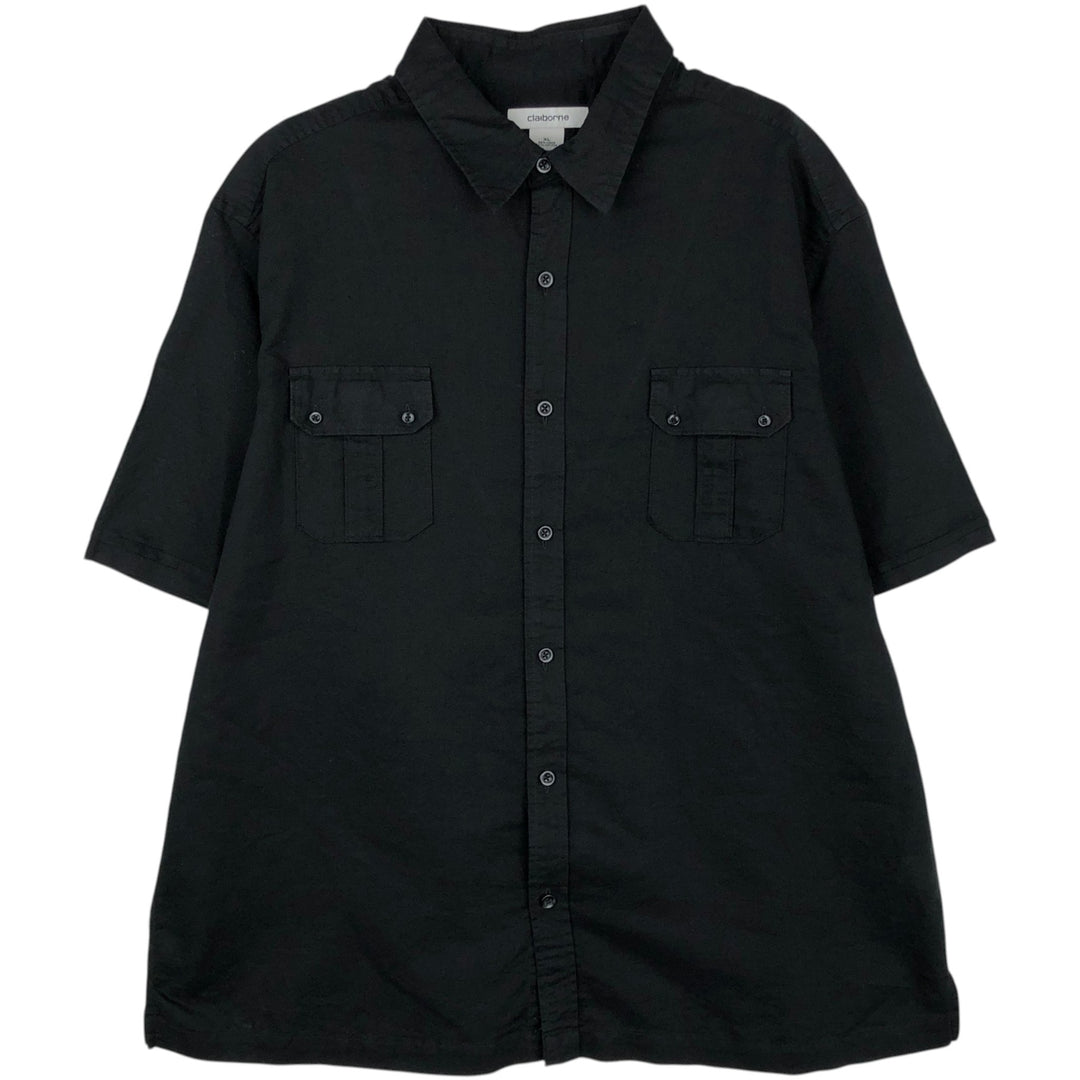 Liz Claiborne claiborne short sleeve linen shirt box shirt men's XL size linen black type Vintage Second Hand