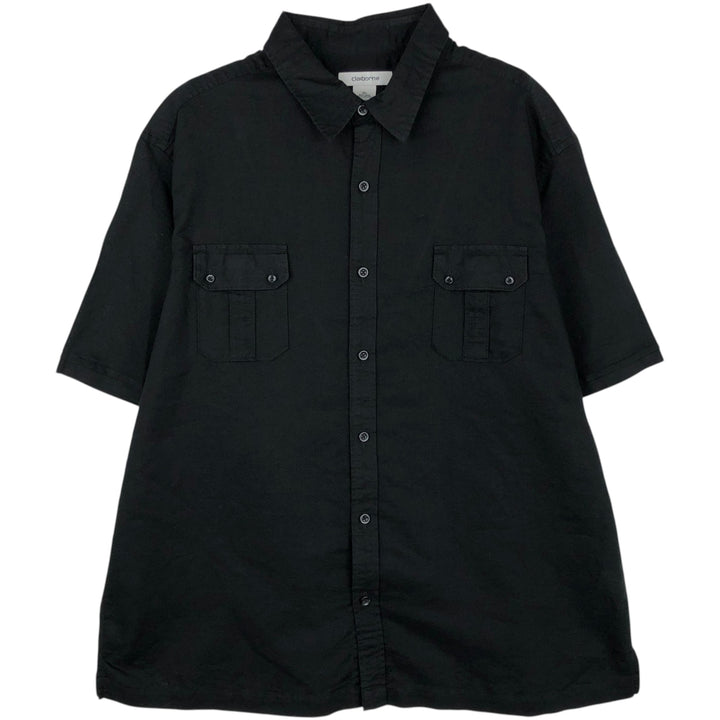Liz Claiborne claiborne short sleeve linen shirt box shirt men's XL size linen black type Vintage Second Hand