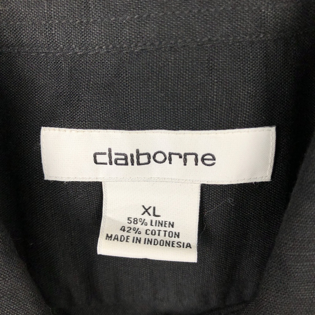 Liz Claiborne claiborne short sleeve linen shirt box shirt men's XL size linen black type Vintage Second Hand