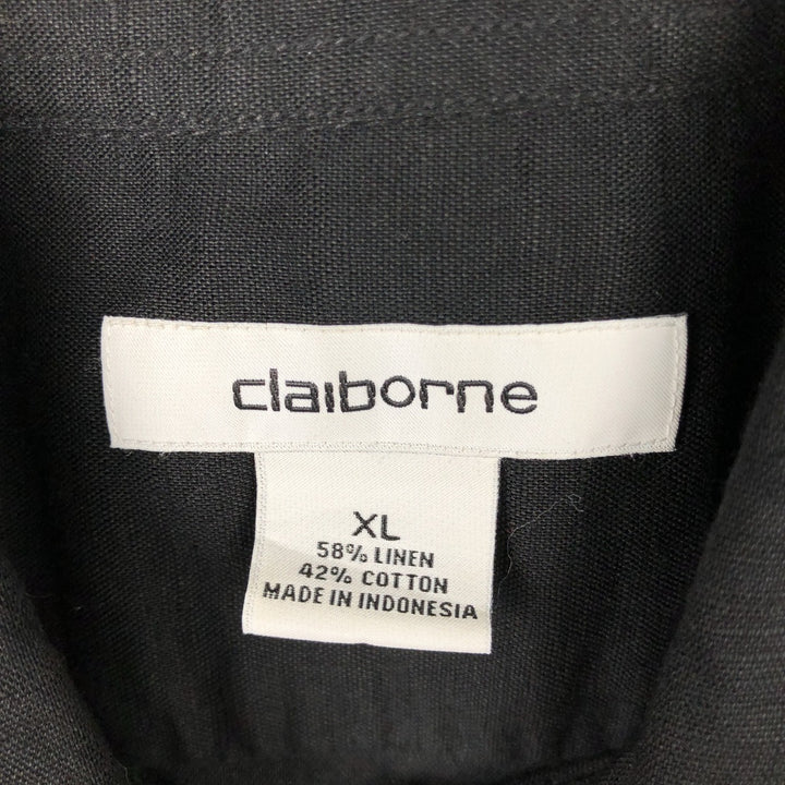 Liz Claiborne claiborne short sleeve linen shirt box shirt men's XL size linen black type Vintage Second Hand