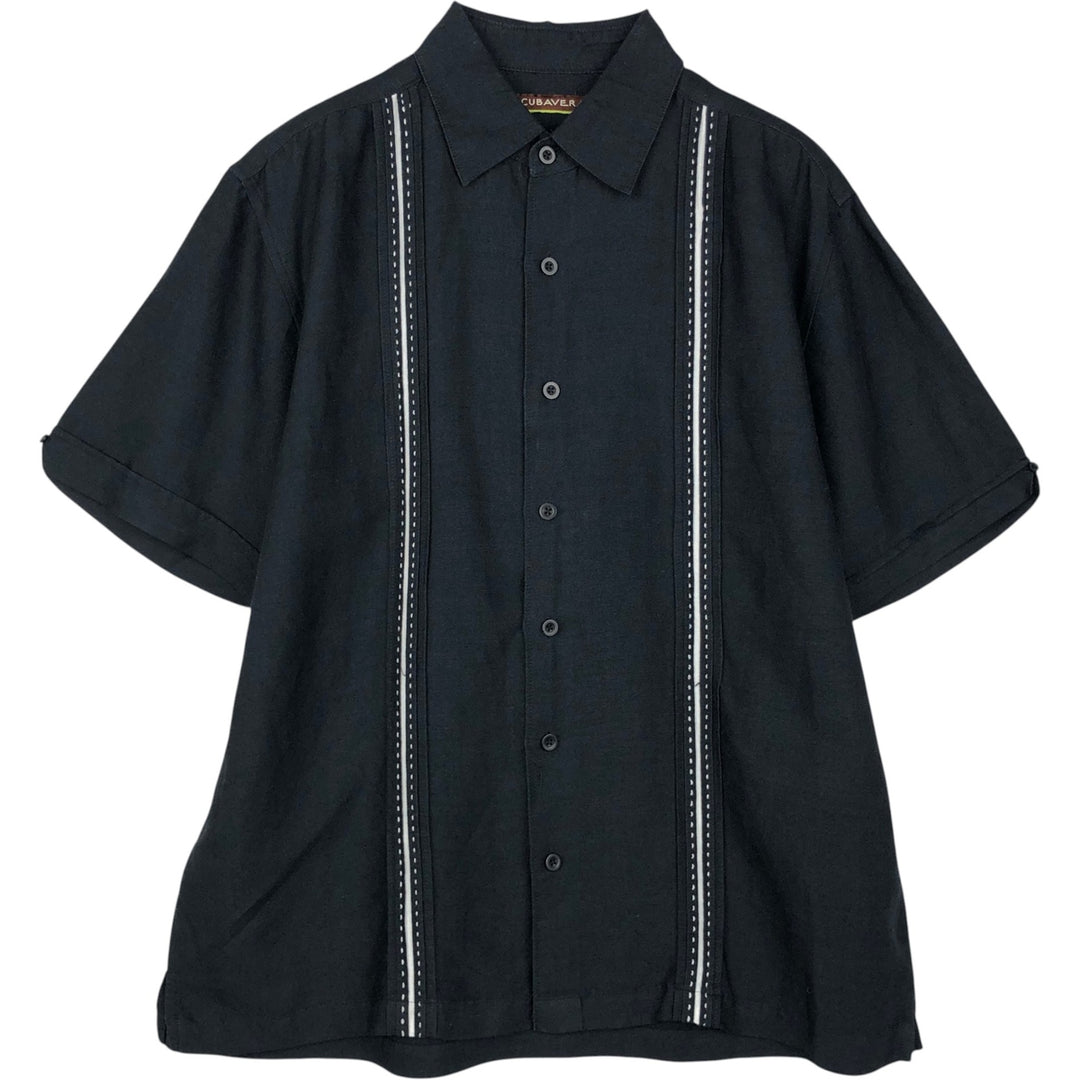 CUBAVERA Short-Sleeve Ramie x Rayon Box Shirt, Men's Size L (approx.) Lamy black type Vintage Second Hand