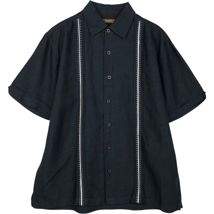 CUBAVERA Short-Sleeve Ramie x Rayon Box Shirt, Men's Size L (approx.) Lamy black type Vintage Second Hand