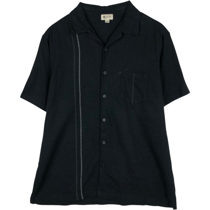 HAGGAR Short-Sleeve Open-Collar Rayon x Linen Shirt, Boxy Fit, Men's Size XL (approx.) linen black type Vintage Second Hand
