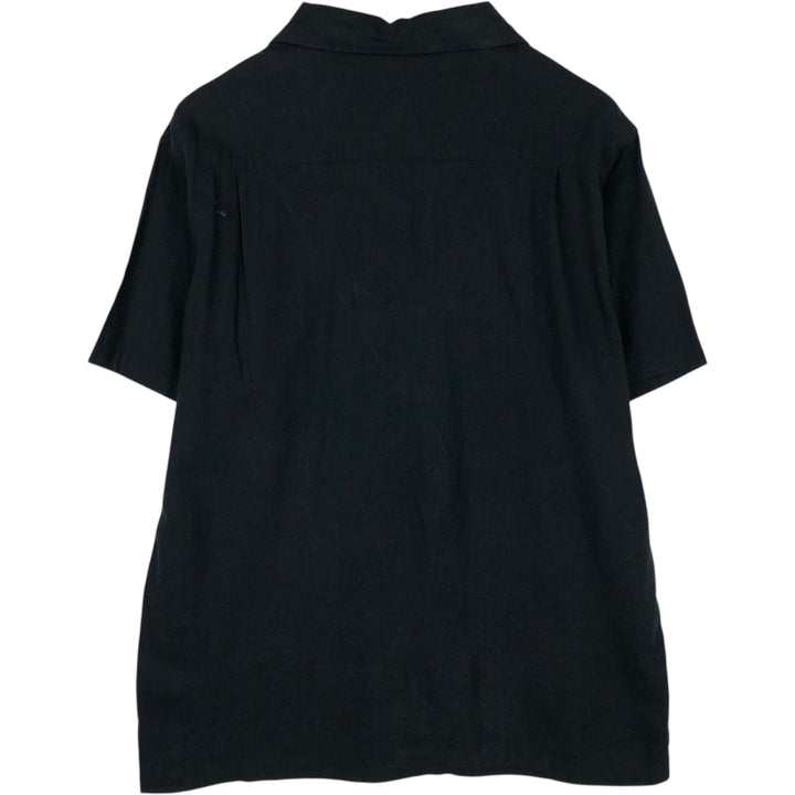 HAGGAR Short-Sleeve Open-Collar Rayon x Linen Shirt, Boxy Fit, Men's Size XL (approx.) linen black type Vintage Second Hand