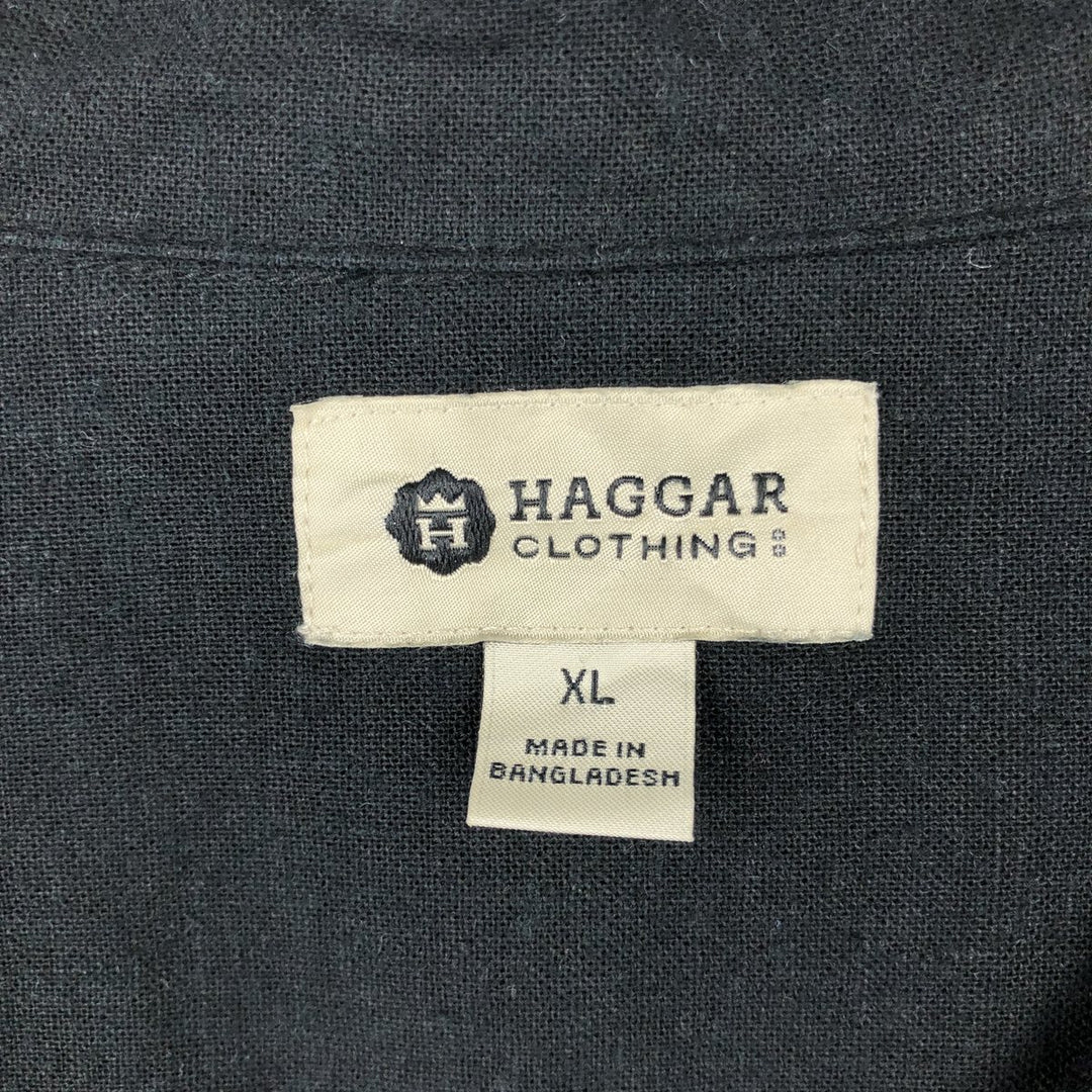 HAGGAR Short-Sleeve Open-Collar Rayon x Linen Shirt, Boxy Fit, Men's Size XL (approx.) linen black type Vintage Second Hand