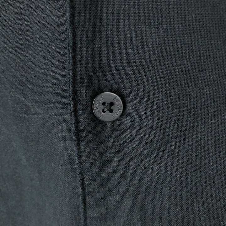HAGGAR Short-Sleeve Open-Collar Rayon x Linen Shirt, Boxy Fit, Men's Size XL (approx.) linen black type Vintage Second Hand