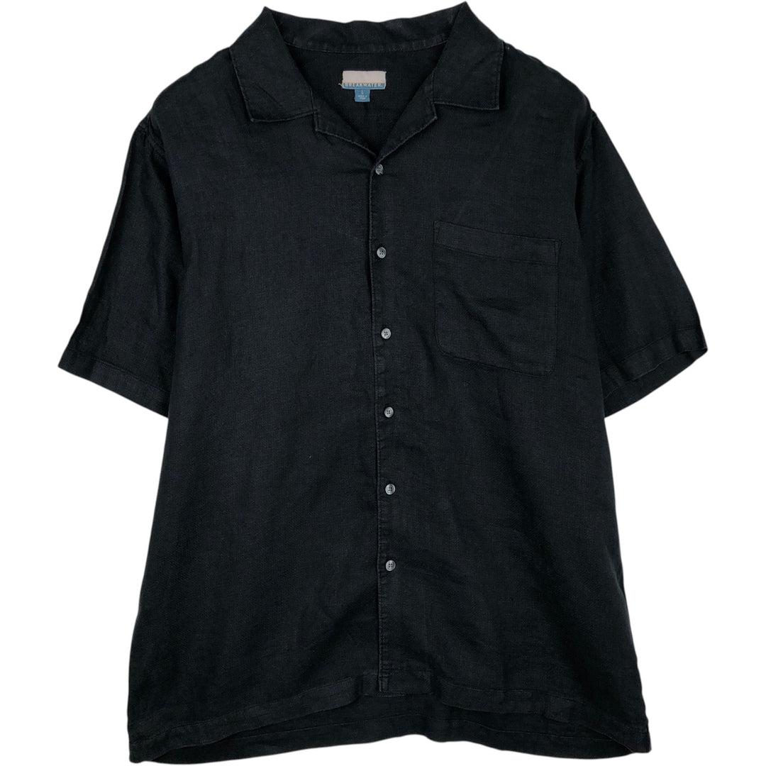 BREAKWATER Short Sleeve Open Collar Linen Shirt, Box Shirt, Men's Size L linen black type Vintage Second Hand