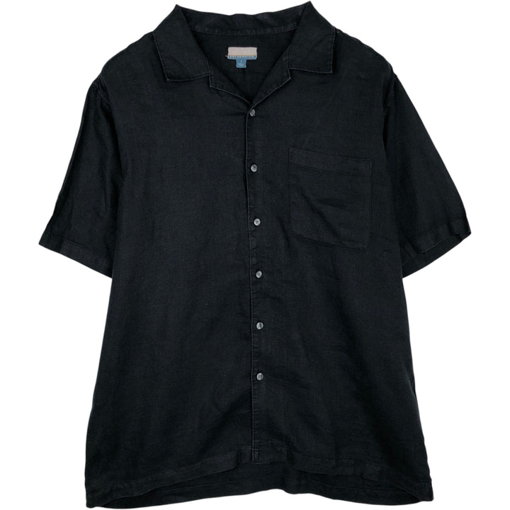 BREAKWATER Short Sleeve Open Collar Linen Shirt, Box Shirt, Men's Size L linen black type Vintage Second Hand