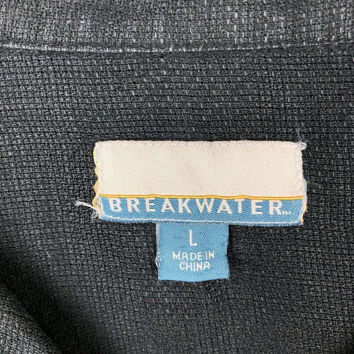 BREAKWATER Short Sleeve Open Collar Linen Shirt, Box Shirt, Men's Size L linen black type Vintage Second Hand