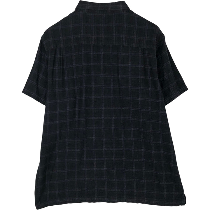 HAGGAR Check Pattern Short-Sleeve Rayon x Linen Box Shirt (Men's XL equivalent) linen black type Vintage Second Hand