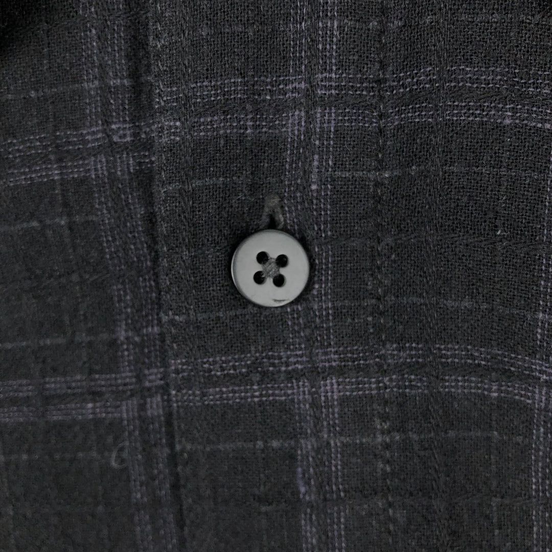 HAGGAR Check Pattern Short-Sleeve Rayon x Linen Box Shirt (Men's XL equivalent) linen black type Vintage Second Hand