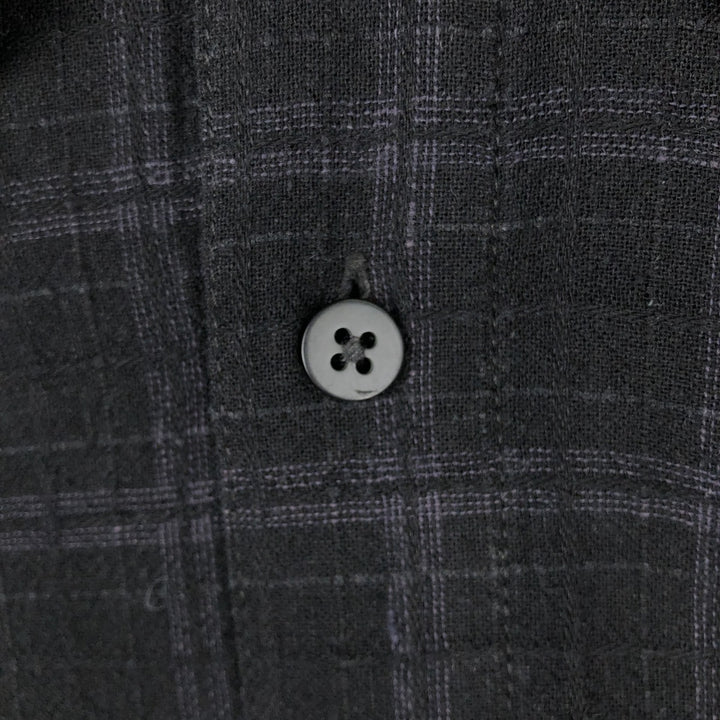 HAGGAR Check Pattern Short-Sleeve Rayon x Linen Box Shirt (Men's XL equivalent) linen black type Vintage Second Hand