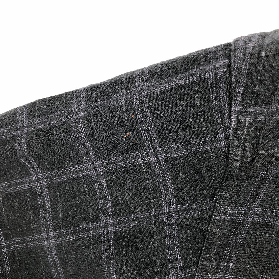 HAGGAR Check Pattern Short-Sleeve Rayon x Linen Box Shirt (Men's XL equivalent) linen black type Vintage Second Hand