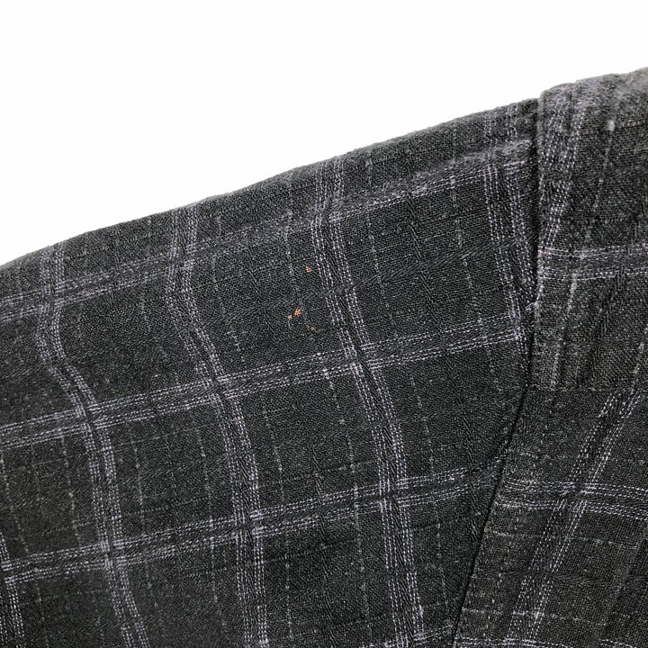 HAGGAR Check Pattern Short-Sleeve Rayon x Linen Box Shirt (Men's XL equivalent) linen black type Vintage Second Hand