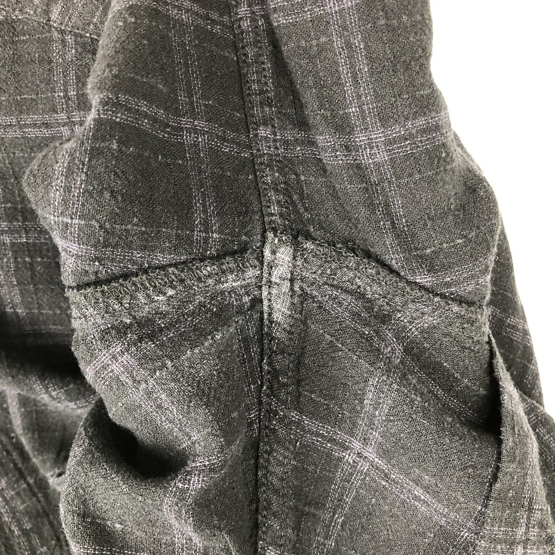 HAGGAR Check Pattern Short-Sleeve Rayon x Linen Box Shirt (Men's XL equivalent) linen black type Vintage Second Hand