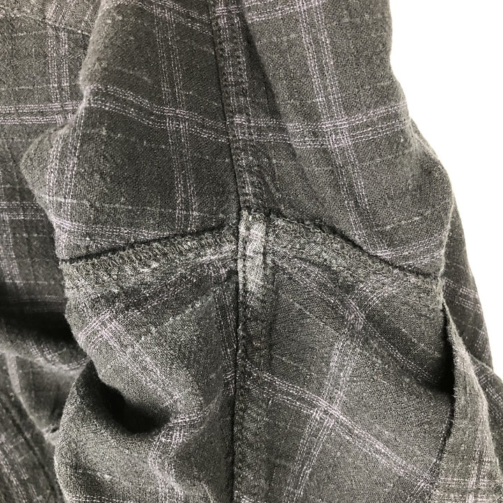 HAGGAR Check Pattern Short-Sleeve Rayon x Linen Box Shirt (Men's XL equivalent) linen black type Vintage Second Hand