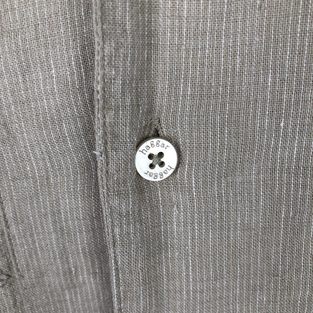 HAGGAR All-over print short-sleeved open-collar rayon x linen shirt, boxy fit, men's size L (approx.) linen Beige type Vintage Second Hand