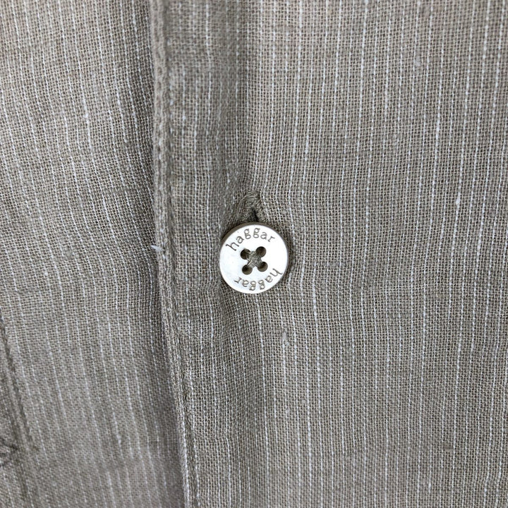 HAGGAR All-over print short-sleeved open-collar rayon x linen shirt, boxy fit, men's size L (approx.) linen Beige type Vintage Second Hand