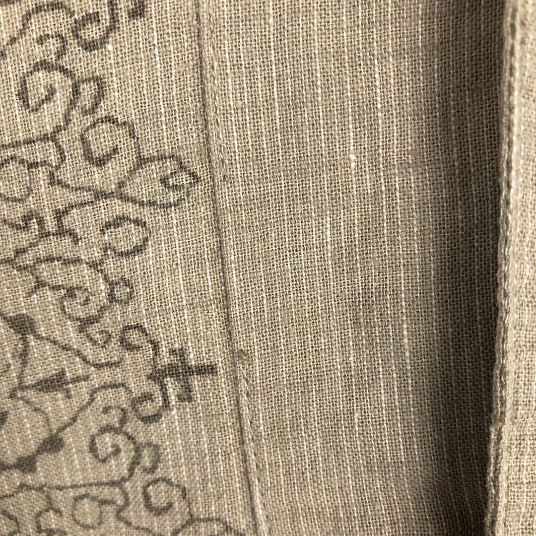 HAGGAR All-over print short-sleeved open-collar rayon x linen shirt, boxy fit, men's size L (approx.) linen Beige type Vintage Second Hand