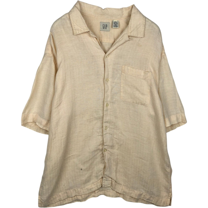 90'S GAP (Old GAP) Short-Sleeve Open-Collar Linen Shirt, Boxy Shirt, Men's Size XL (Equivalent), Vintage linen Beige type Vintage Second Hand