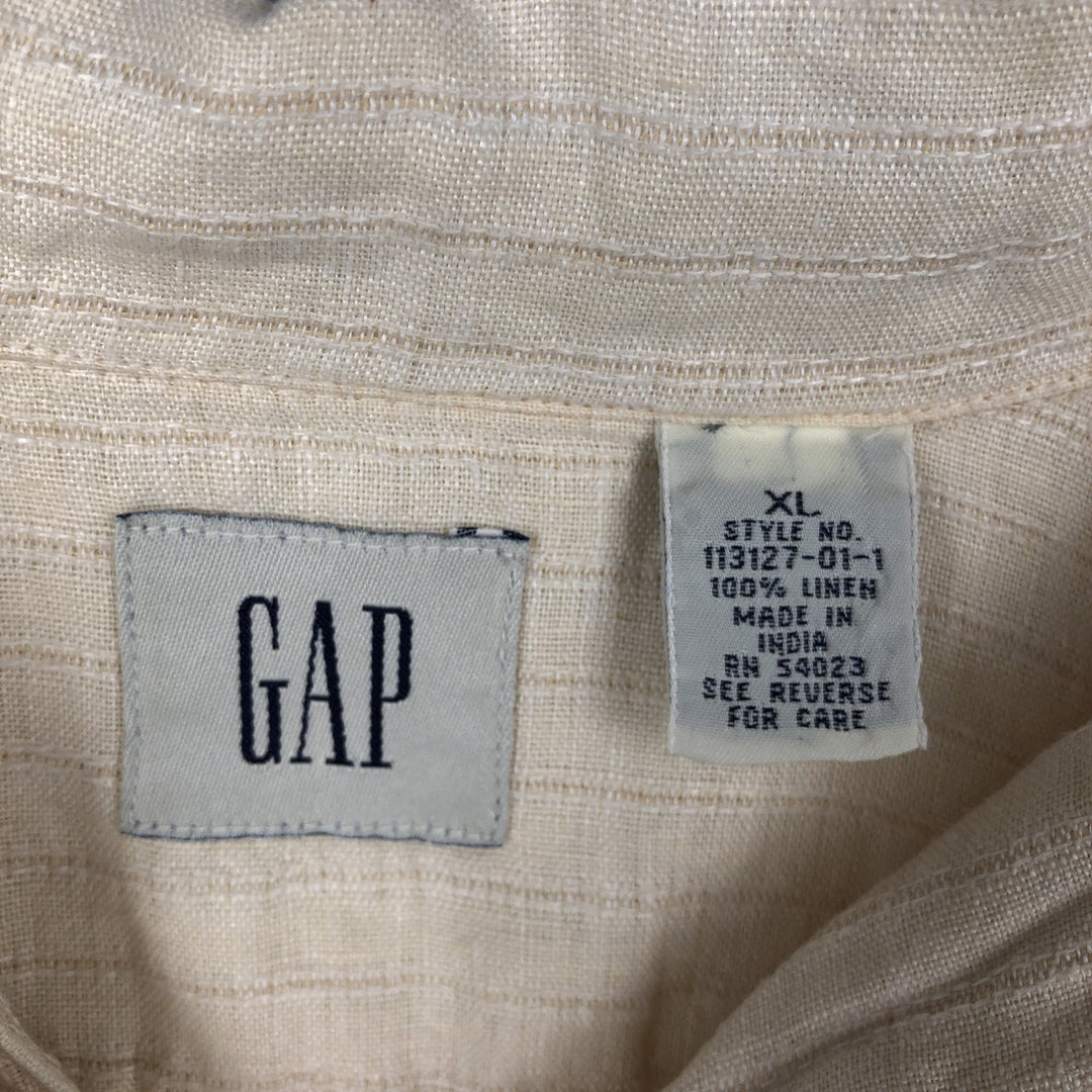 90'S GAP (Old GAP) Short-Sleeve Open-Collar Linen Shirt, Boxy Shirt, Men's Size XL (Equivalent), Vintage linen Beige type Vintage Second Hand