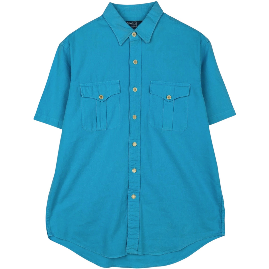 Ralph Lauren POLO by Ralph Lauren short sleeve linen shirt, men's size L linen Blue type light blue Vintage Second Hand
