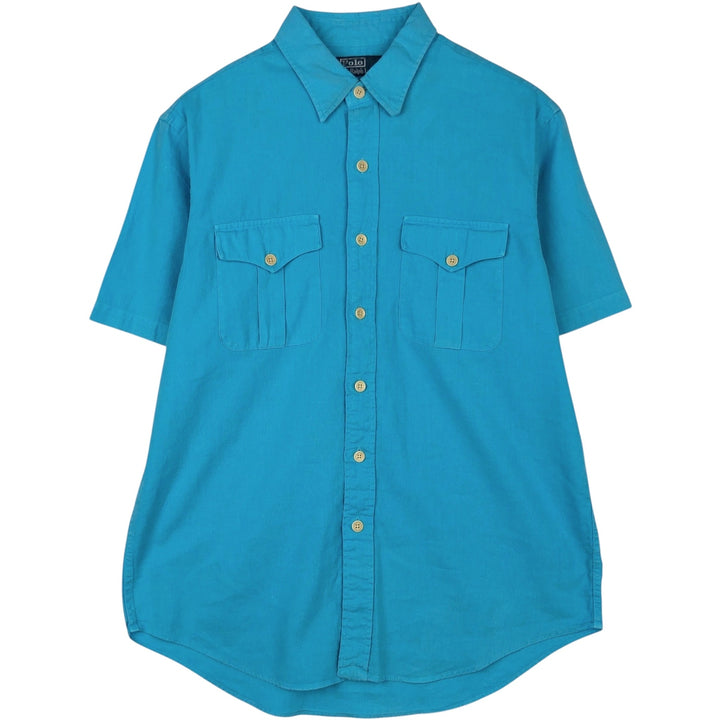 Ralph Lauren POLO by Ralph Lauren short sleeve linen shirt, men's size L linen Blue type light blue Vintage Second Hand