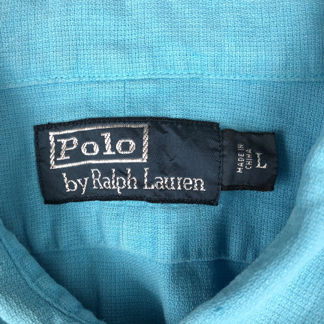 Ralph Lauren POLO by Ralph Lauren short sleeve linen shirt, men's size L linen Blue type light blue Vintage Second Hand