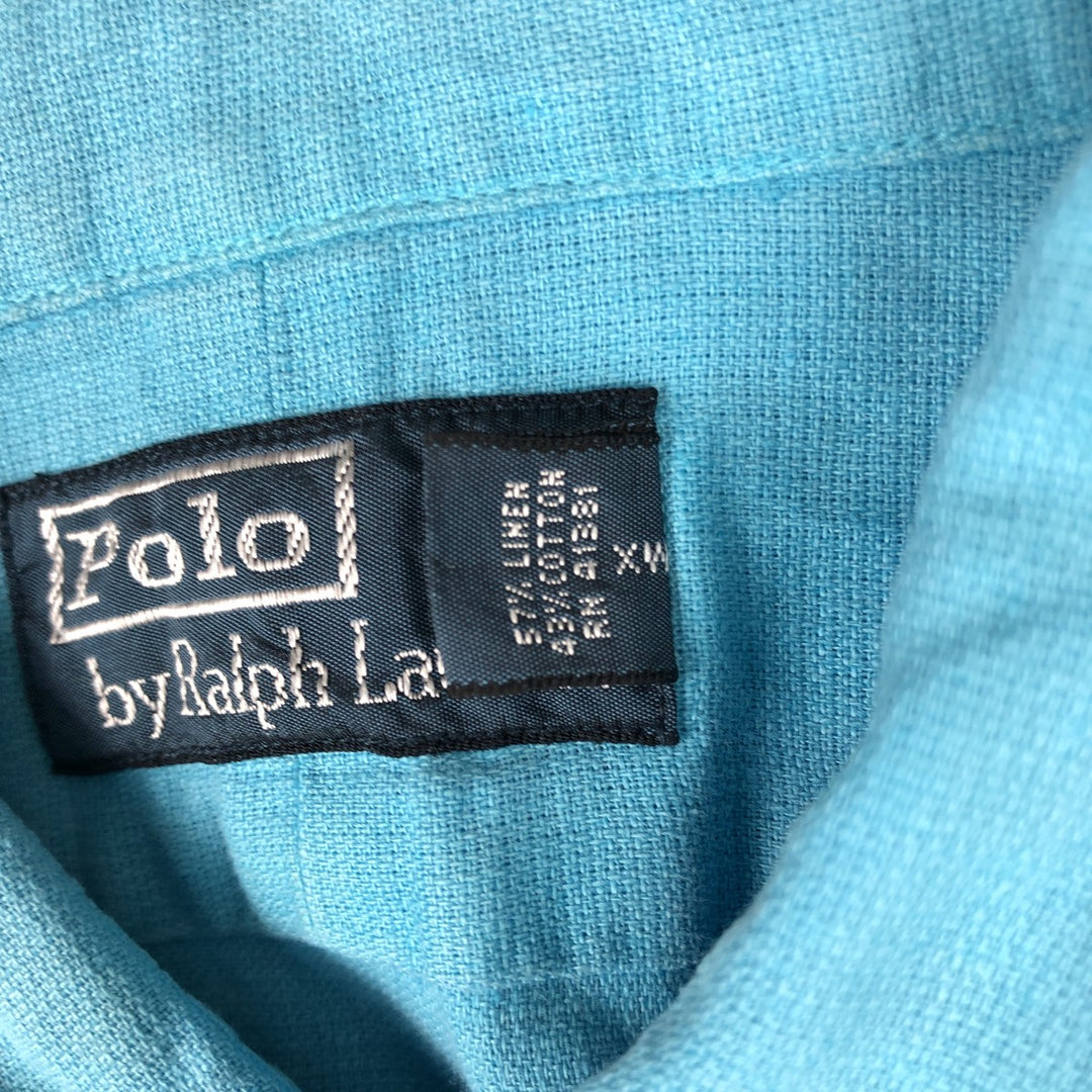 Ralph Lauren POLO by Ralph Lauren short sleeve linen shirt, men's size L linen Blue type light blue Vintage Second Hand