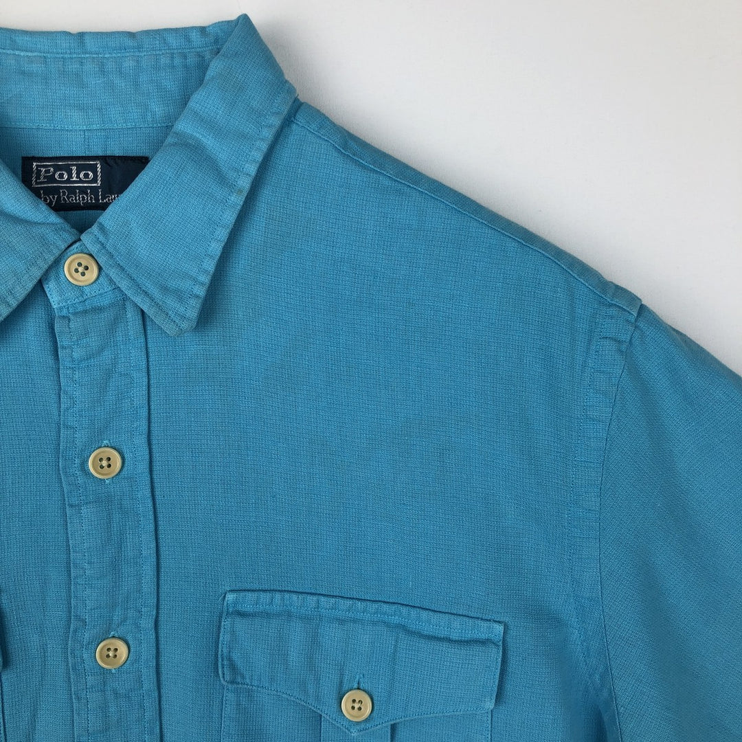 Ralph Lauren POLO by Ralph Lauren short sleeve linen shirt, men's size L linen Blue type light blue Vintage Second Hand