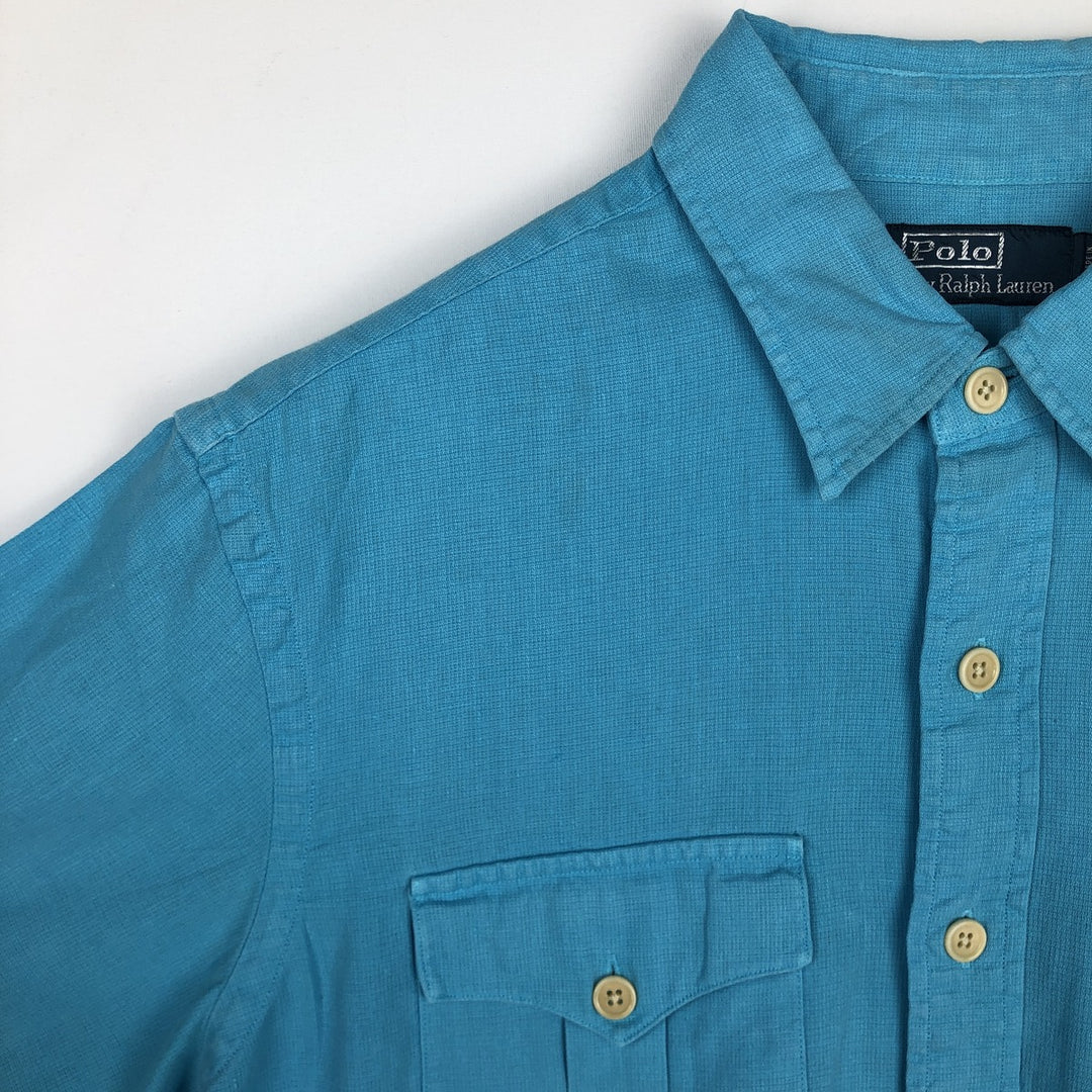 Ralph Lauren POLO by Ralph Lauren short sleeve linen shirt, men's size L linen Blue type light blue Vintage Second Hand