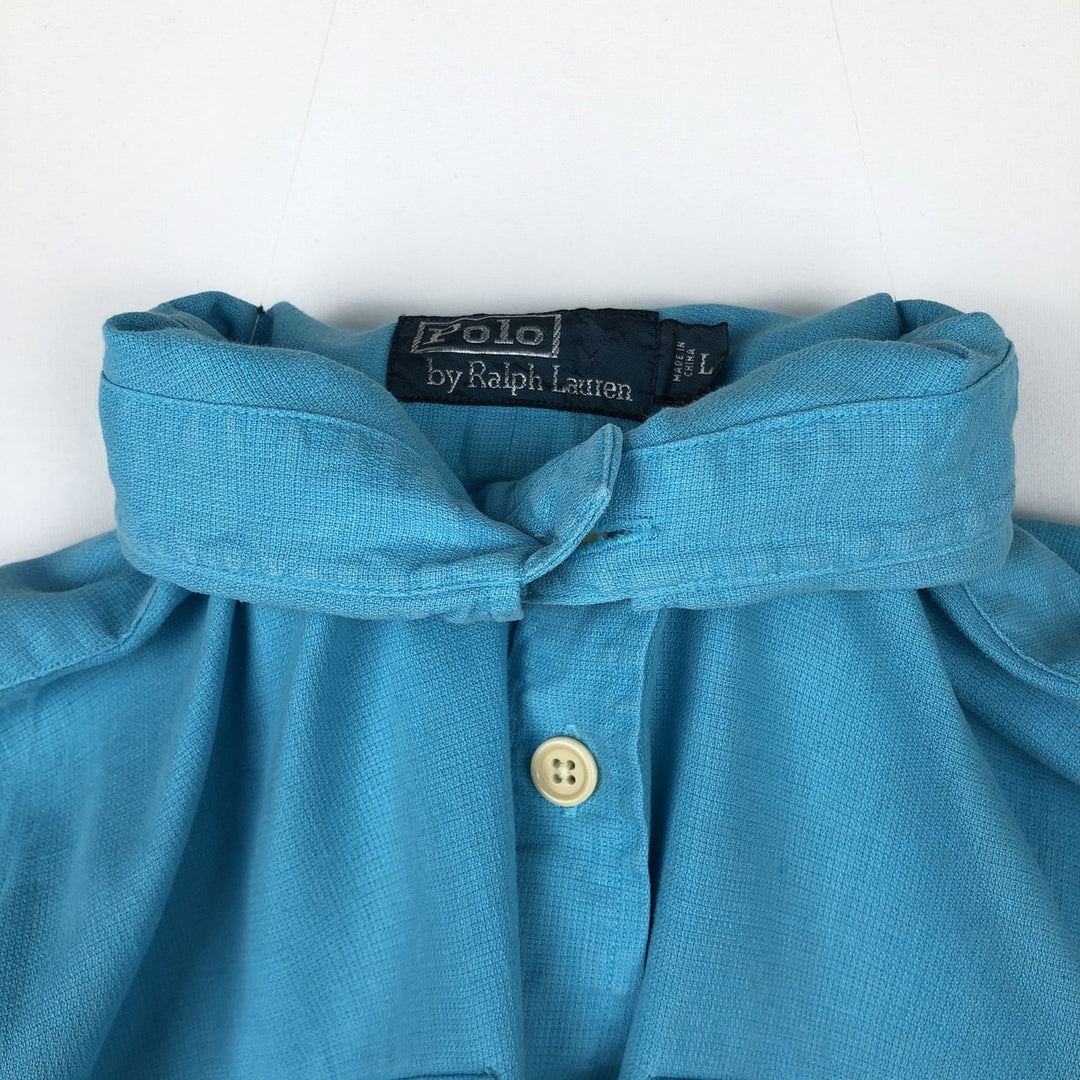Ralph Lauren POLO by Ralph Lauren short sleeve linen shirt, men's size L linen Blue type light blue Vintage Second Hand