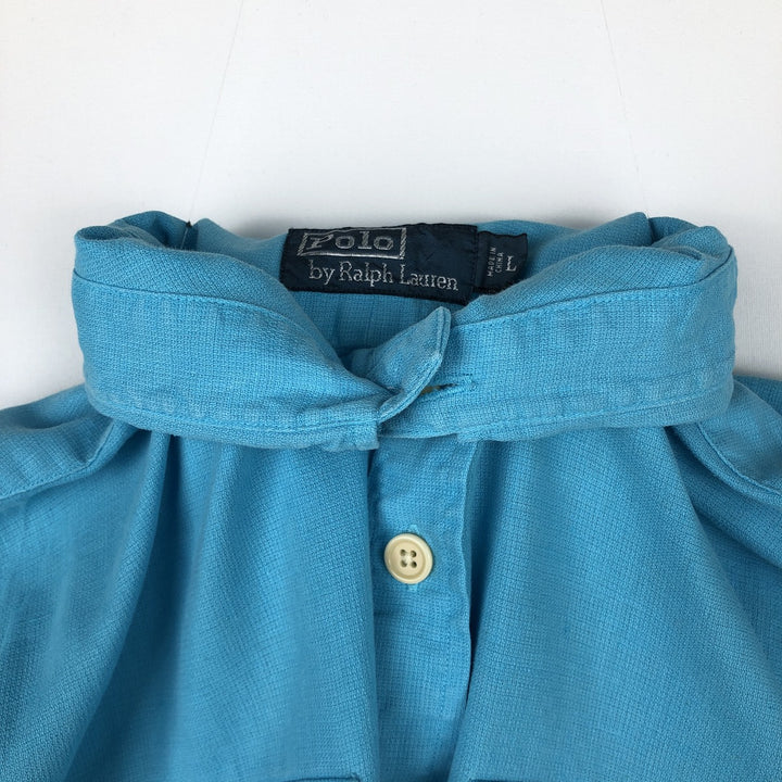 Ralph Lauren POLO by Ralph Lauren short sleeve linen shirt, men's size L linen Blue type light blue Vintage Second Hand