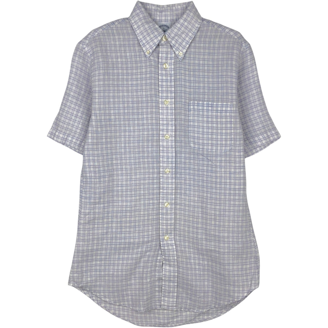 Brooks Brothers 1818 REGENT Check Pattern Short-Sleeve Linen Button-Down Shirt (Men's Size S) linen white type Vintage Second Hand