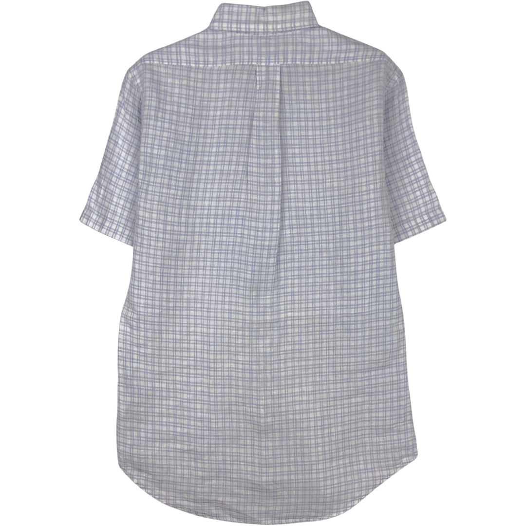 Brooks Brothers 1818 REGENT Check Pattern Short-Sleeve Linen Button-Down Shirt (Men's Size S) linen white type Vintage Second Hand
