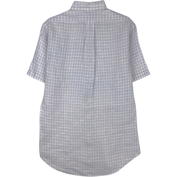 Brooks Brothers 1818 REGENT Check Pattern Short-Sleeve Linen Button-Down Shirt (Men's Size S) linen white type Vintage Second Hand
