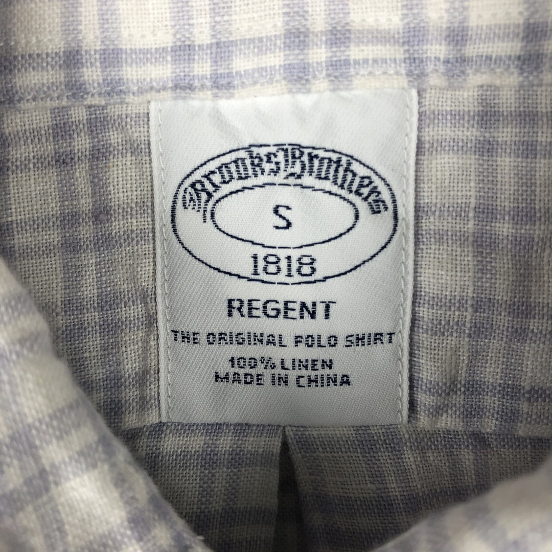 Brooks Brothers 1818 REGENT Check Pattern Short-Sleeve Linen Button-Down Shirt (Men's Size S) linen white type Vintage Second Hand