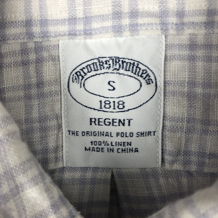 Brooks Brothers 1818 REGENT Check Pattern Short-Sleeve Linen Button-Down Shirt (Men's Size S) linen white type Vintage Second Hand