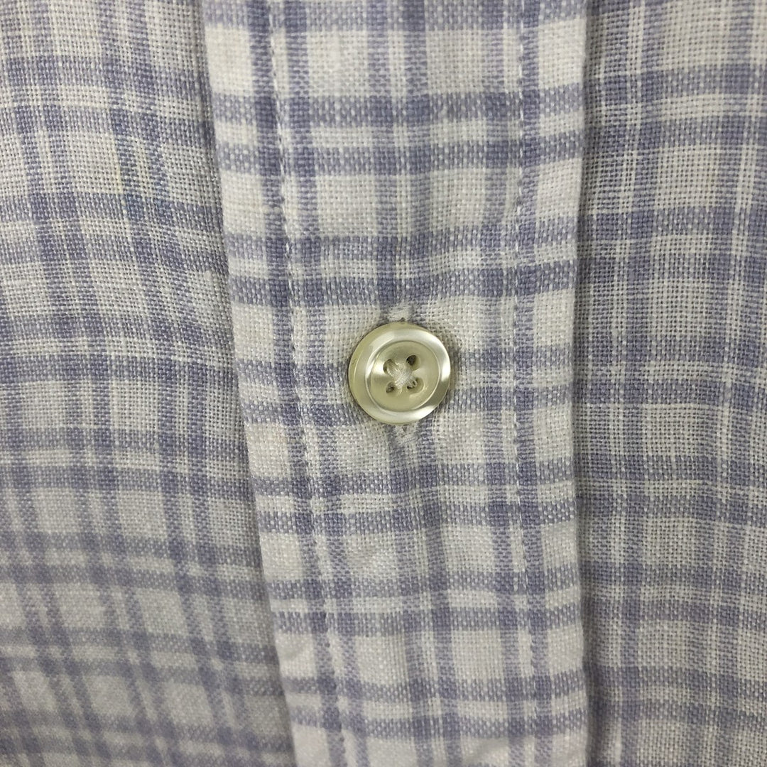 Brooks Brothers 1818 REGENT Check Pattern Short-Sleeve Linen Button-Down Shirt (Men's Size S) linen white type Vintage Second Hand