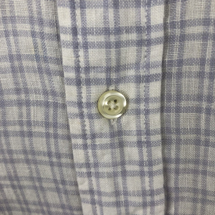 Brooks Brothers 1818 REGENT Check Pattern Short-Sleeve Linen Button-Down Shirt (Men's Size S) linen white type Vintage Second Hand