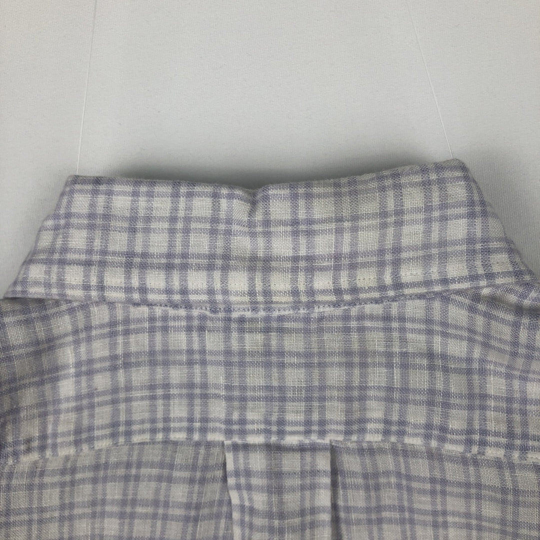 Brooks Brothers 1818 REGENT Check Pattern Short-Sleeve Linen Button-Down Shirt (Men's Size S) linen white type Vintage Second Hand