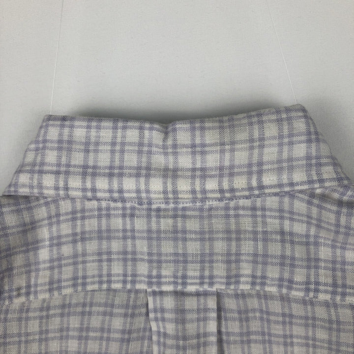 Brooks Brothers 1818 REGENT Check Pattern Short-Sleeve Linen Button-Down Shirt (Men's Size S) linen white type Vintage Second Hand