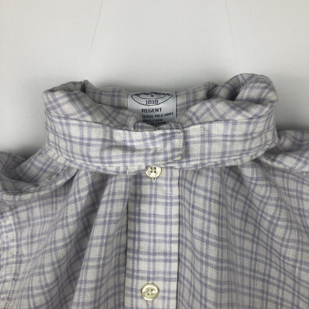 Brooks Brothers 1818 REGENT Check Pattern Short-Sleeve Linen Button-Down Shirt (Men's Size S) linen white type Vintage Second Hand
