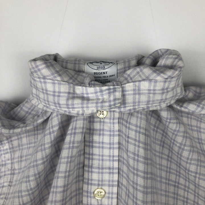 Brooks Brothers 1818 REGENT Check Pattern Short-Sleeve Linen Button-Down Shirt (Men's Size S) linen white type Vintage Second Hand